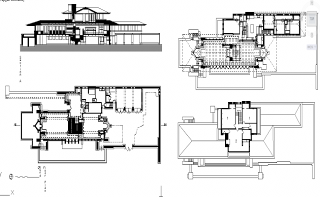 Plan Robie House Frank Lloyd Wright dwg Autocad