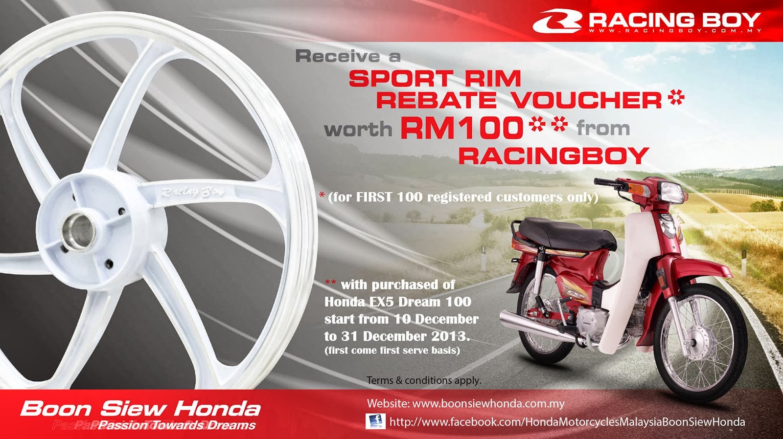 Tawaran Rebat RM100 Sport Rim Racing Boy Untuk Honda EX5 Dream