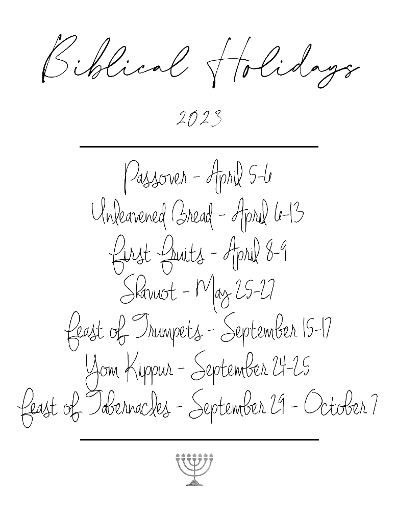 Biblical holiday dates 2023 free printable - traditional calendar | Land of Honey