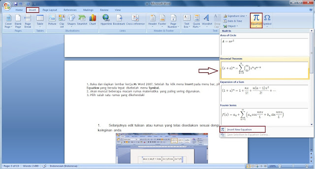 Cara Menulis Rumus Matematika di Word 2007