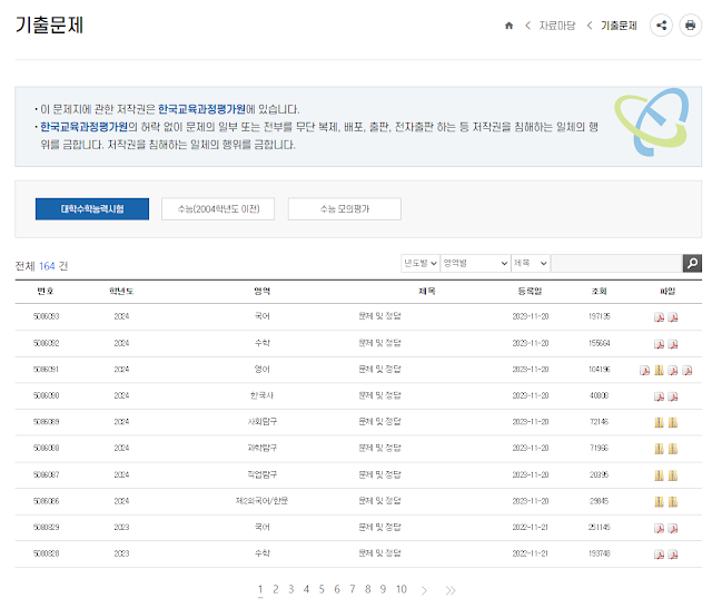 한국교육과정평가원에서 수능 기출문제 다운로드하는 방법