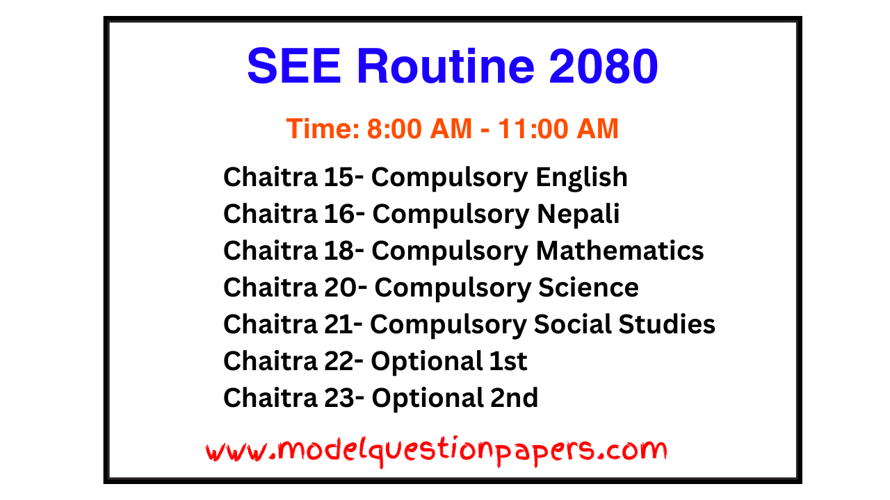 Class 10 SEE All Subjects Model Question Papers 2080 [PDF] SEE Routine 2080