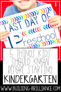 So you have a kindergartener! The first day of Kindergarten is exciting, scary, and everything in between.These are my top five skills that kids should know prior to entering kindergarten! Help your son or daughter feel more confidentin the transition to traditional school by practicing these skills prior to the first day of school. #Kindergarten #BackToSchool #BuildingBrilliance