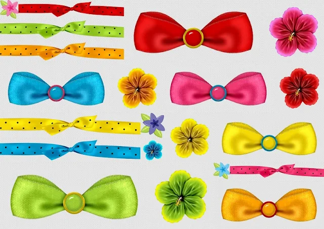 Enjoying the Swimming Pool: Flowers, Ribbons and Bow Clipart. 