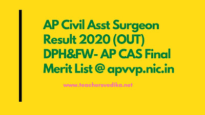 AP Civil Asst Surgeon Result 2020 (OUT) DPH&FW- AP CAS Final Merit List @ apvvp.nic.in