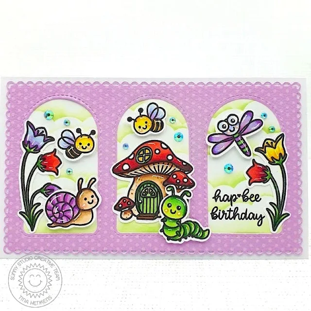 Sunny Studio Stamps: Garden Critters Card by Tina (featuring Garden Fairy, Stitched Arch Dies)