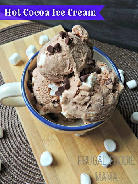 This Hot Cocoa Ice Cream is creamy & sweet with just the right amount of chocolaty-ness- pretty much the perfect mug of hot cocoa only in a frozen, perfect for summertime form.