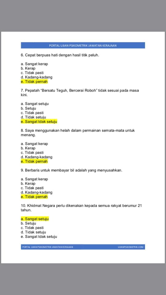 Contoh Soalan Dan Jawapan Psikometrik Pembantu Perawatan 