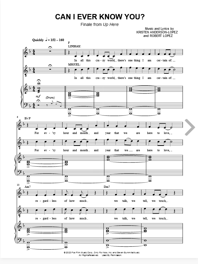 can i ever know you from up here sheet music