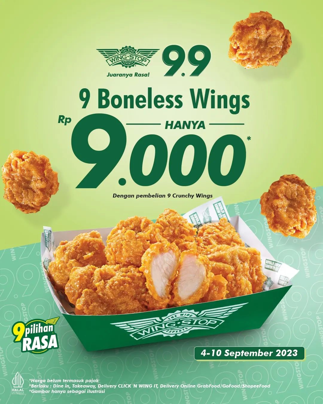 Promo Wingstop Spesial 9.9 Beli 9 Boneless Wings Cuma Rp. 9.000