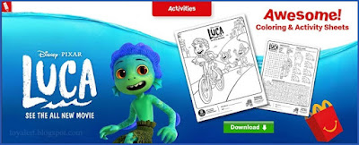 McDonalds Luca Toys 2021 activity and coloring sheets