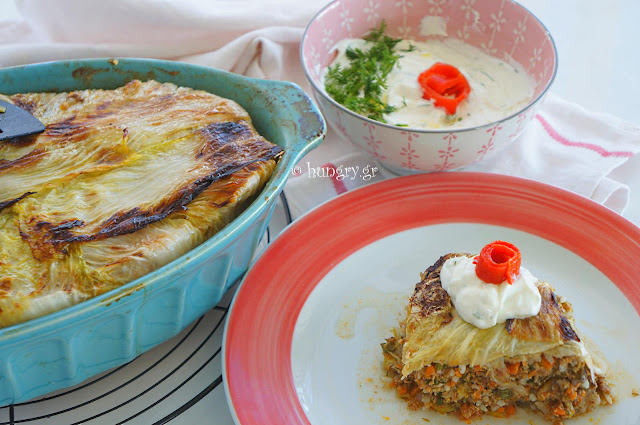 Greek Cabbage Pie with Yogurt Sauce