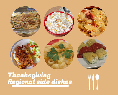 A display of regional Thanksgiving side dishes