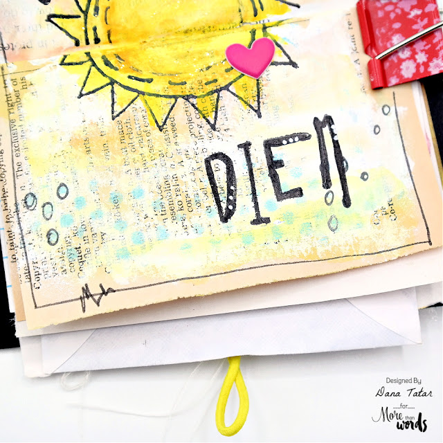 Stamped Carpe Diem and Sun on a Mixed Media Watercolor and Stenciled Art Journal Background with Doodles