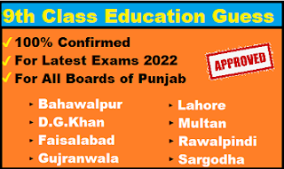 9th Class Education Guess Paper 2022