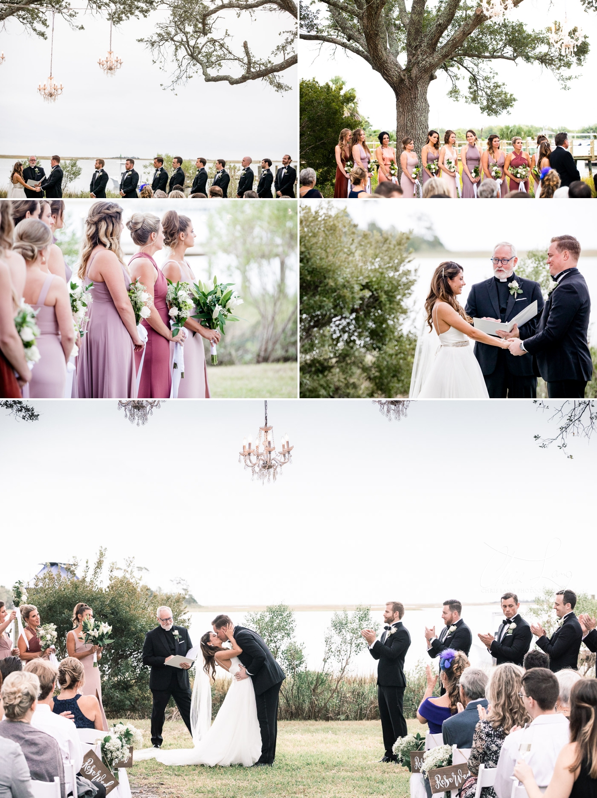 wedding ceremony - coastal wedding - bride - groom - wedding party - intercostal waterway -  Wilmington nc wedding photographer - chris lang photography -  the knot - wedding wire