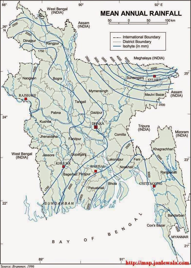 Mean Annual Rainfall Map of Bangladesh
