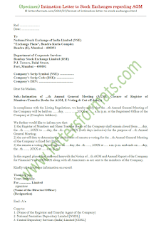 format of intimation letter to stock exchange