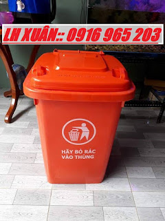 thùng rác màu cam 60 lít, thùng rác nhựa 60 lít