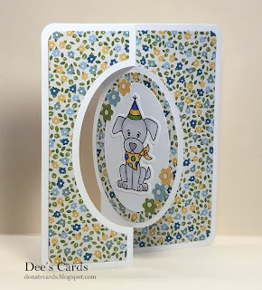 Dee's birthday card features Puppy Playtime by Newton's Nook Designs; #inkypaws, #newtonsnook, #dogcards, #cardmaking, #swingcards