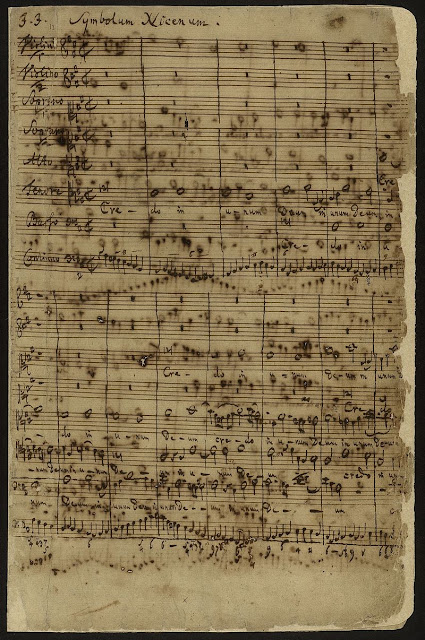 Bach Mass in B minor - Autograph of the first page of Symbolum Nicenum, beginning with the Gregorian chant Credo in the tenor