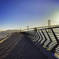 Pier and view of San Francisco Bay Bridge