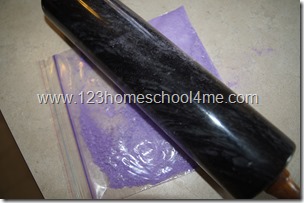 Using crushed chalk to make paint for homeschool art lesson