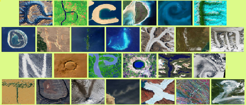 Fotos sacadas por la NASA de accidentes geográficos y nubes que se asemejan a letras del alfabeto.