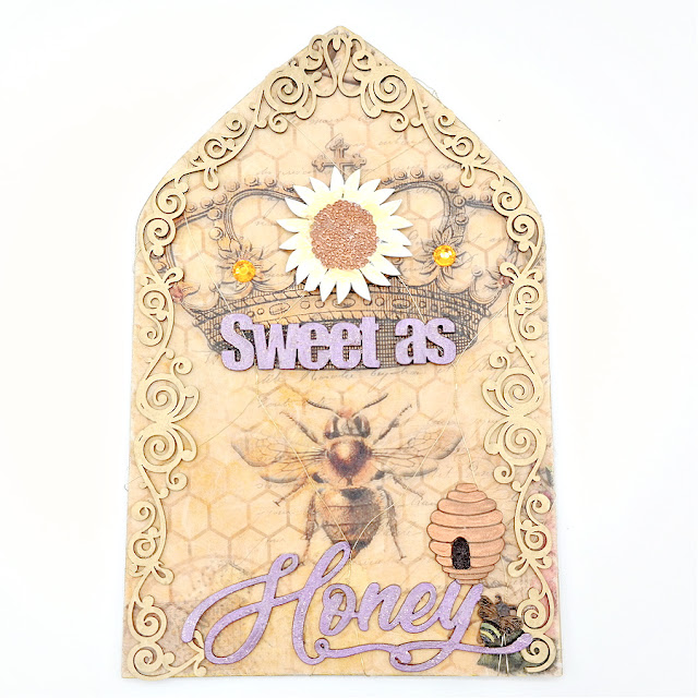 Sweet As Honey Queen Bee Arch with Painted Chipboard Designs and Decoupage Paper