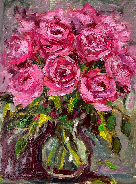 pink rose impressionist painting