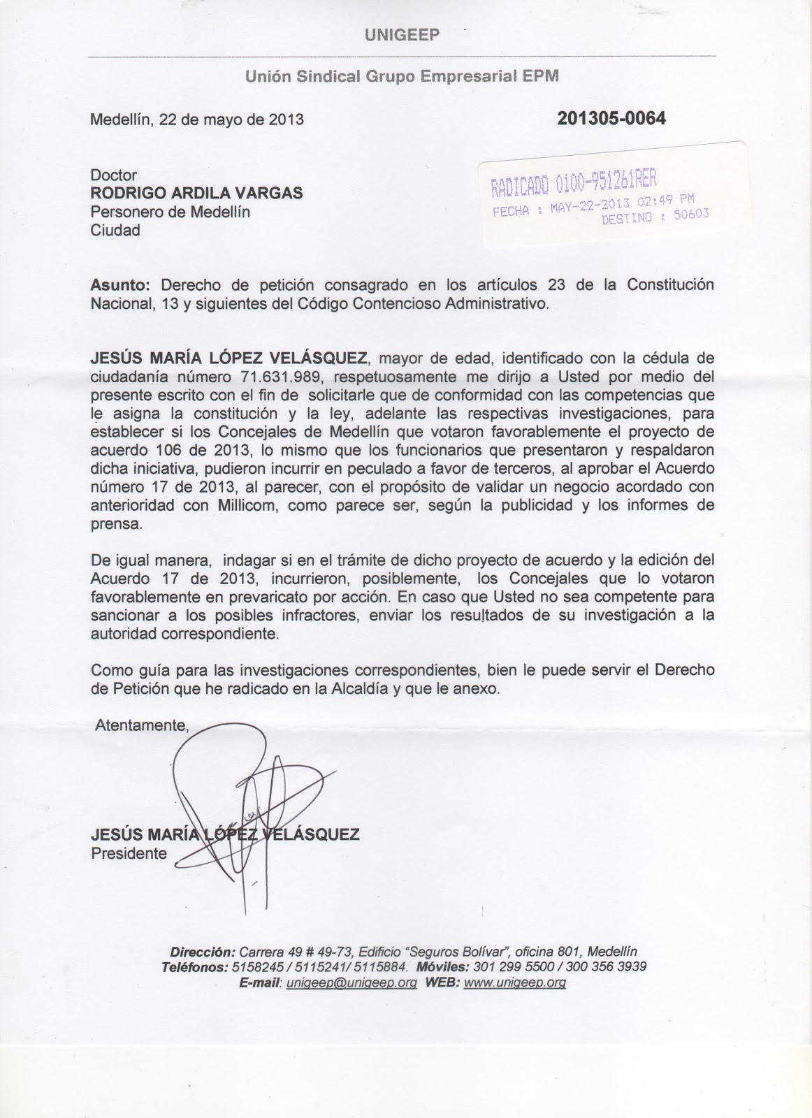 Unión Sindical Grupo Empresarial EPM UNIGEEP : Documentos