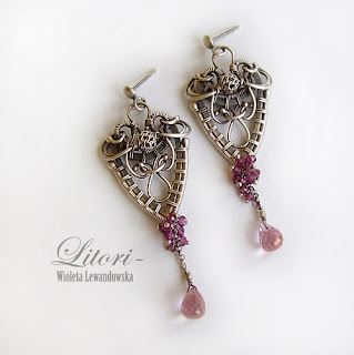 silver, ling earrings, pink, litori