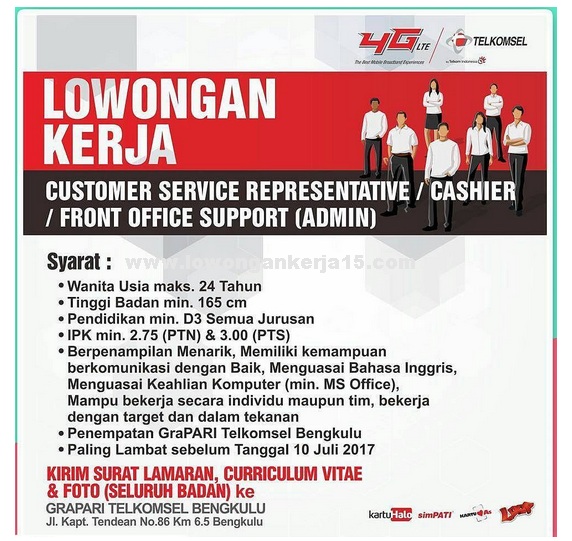 Lowongan Kerja Terbaru GraPari Telkomsel Posisi CSR, Kasir 