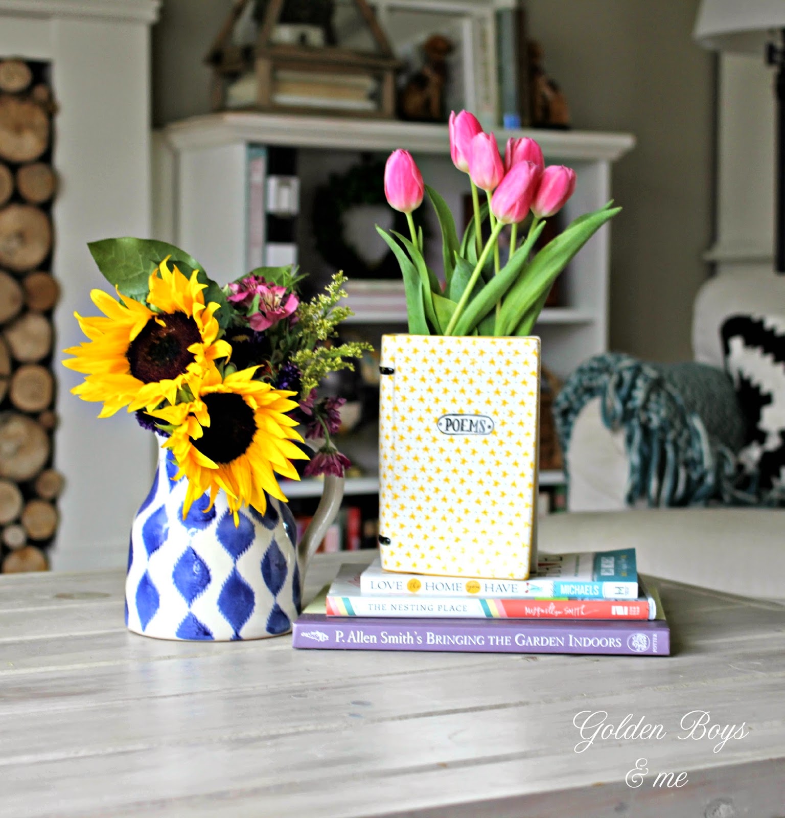 Poems verses vase from Anthropologie with spring tulips-www.goldenboysandme.com