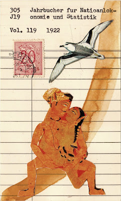 seagull heraldic lion Belgium postage stamp Indian South Asian erotic art sex library due date card Dada Fluxus mail art collage 