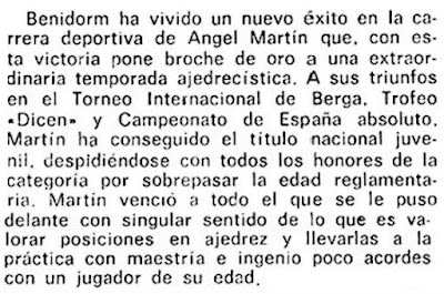 Ángel Martín González, gran triunfo en el Campeonato de España Juvenil de Ajedrez 1972