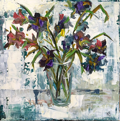 Flowers in a vase. Still Life with Iris in a Vase by New England artist Karri Allrich