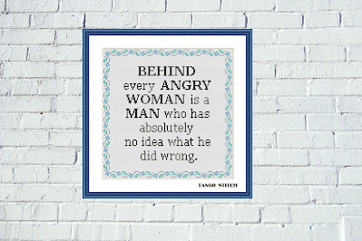 Behind angry woman funny romantic cross stitch pattern