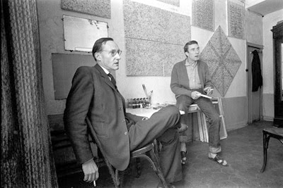 William S. Burroughs with his frequent collaborator, the English artist Brion Gysin, in Gysin's Paris studio, 1959