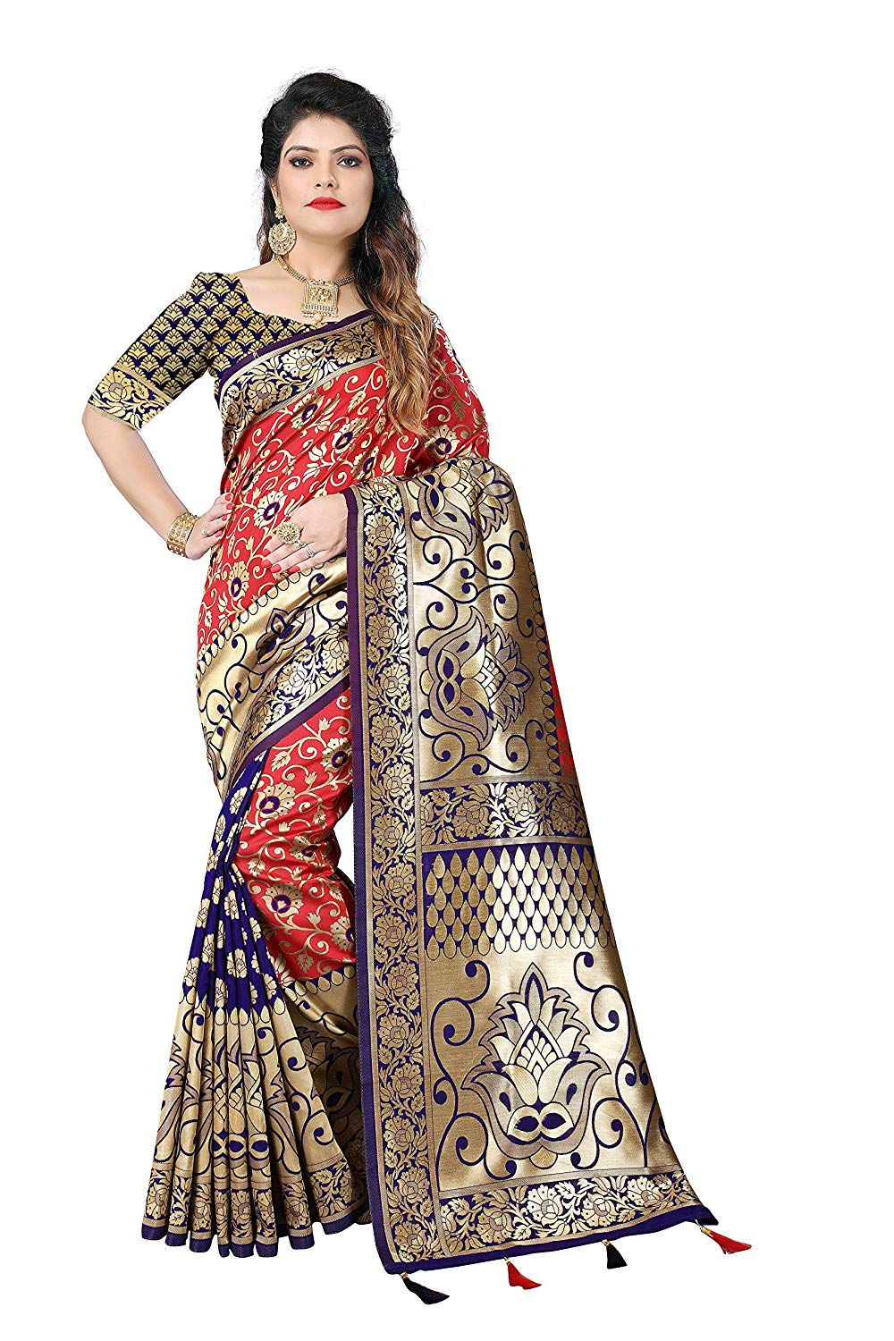 Silky Sarees Women's Banarasi Silk Saree with Heavy Blouse Piece