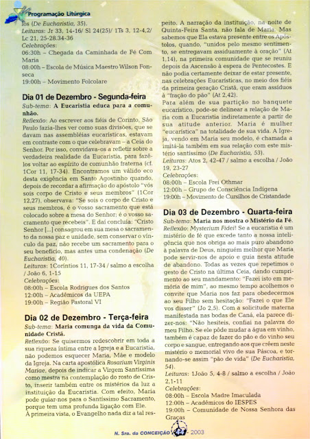 PROGRAMA DA FESTA DE NOSSA SENHORA DA CONCEIÇÃO – 2003 – Santarém – Pará - Brasil