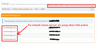 Gambar detail Namaserver dalam CPanel di hosting Idhostinger
