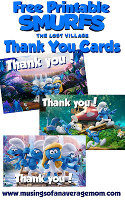 free printable smurfs thank you cards