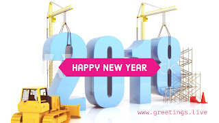 Creative graphic greetings idea 2018 fonts building with Heavy Construction equipment