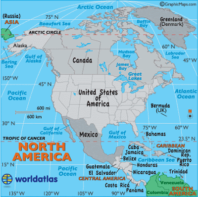 Peta Geografi Benua Amerika Utara  Gambar Peta Geografi 