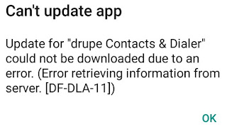 Screenshot showing Google Play update error[DF-DLA-11
