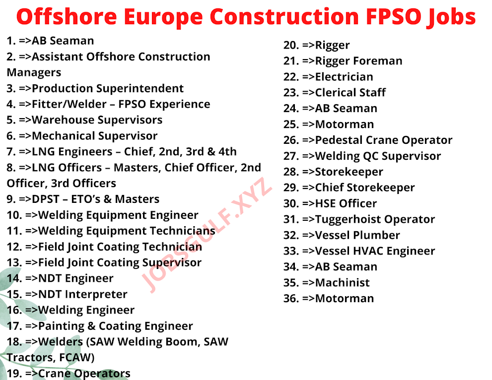 Offshore Europe Construction FPSO Jobs