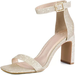 Mysoft Square Open Toe Sandals Ankle Strap Stacked heels