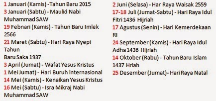 Kalender Masehi, Hijriah, Puasa Tahun 2015