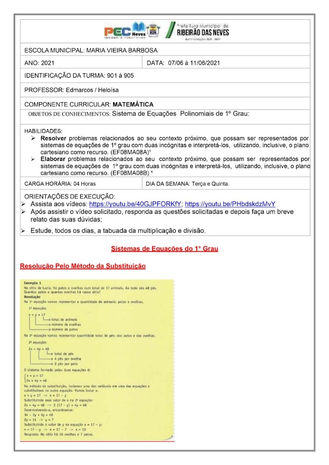 Atividade de Matemática. Prof: Edmarcos. 07-06 a 11-06-2021